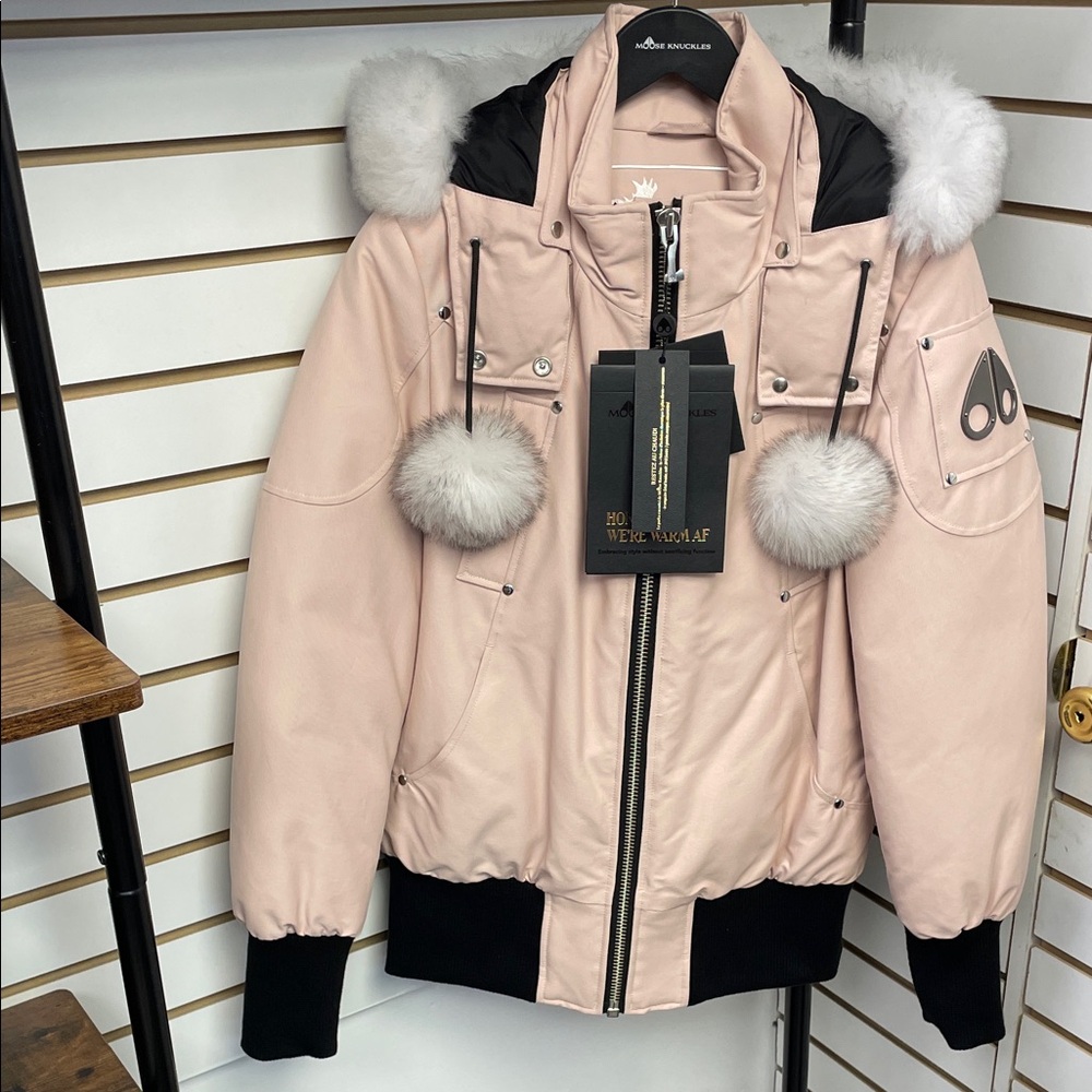 Moose Knuckles Blush Puffer Jacket with Fur Accents